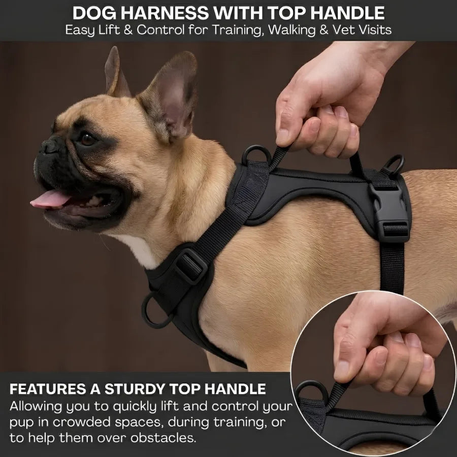 Adjustable Dog Harness with Lift Handle, Soft PVC Breathable Pet Vest S, Black