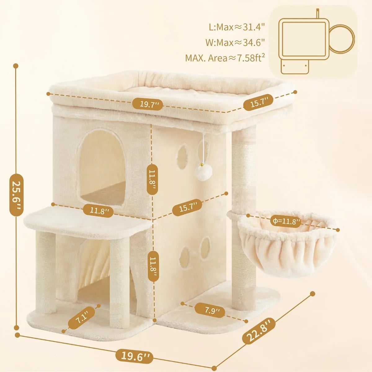 Nbvcx 25.6 Inch Dual Condo Cat Tower With Sisal Posts And Basket