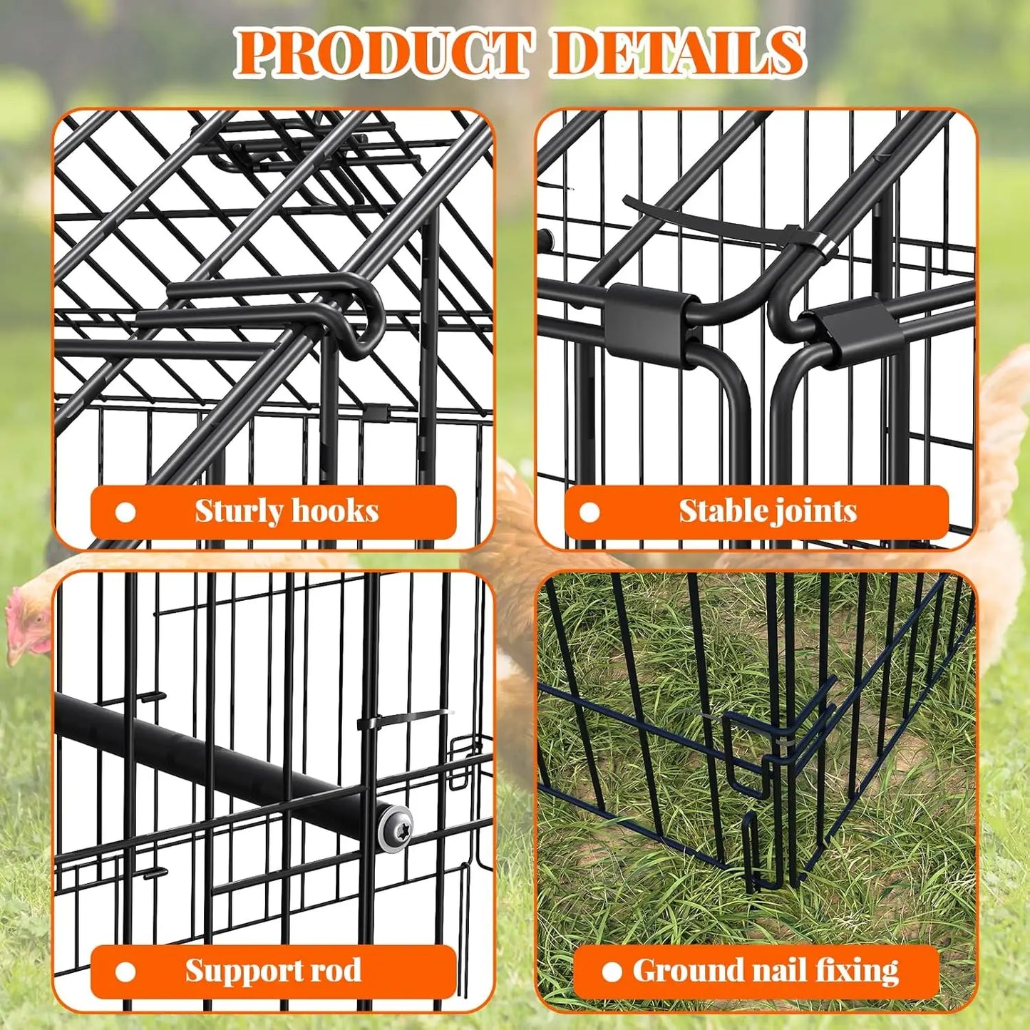 Metal Chicken Coop, Metal Chicken Cage For Outdoor Backyard Farm Rabbit Duck, Portable Poultry Cage, Chicken Run For Yard