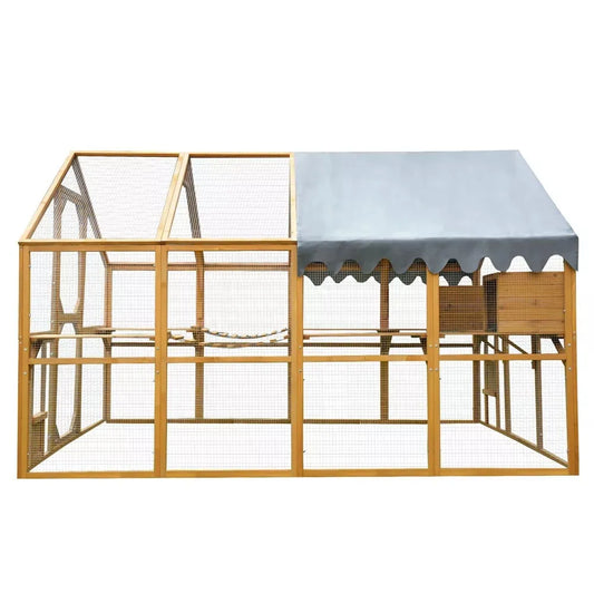 Outdoor Cat House Cat Enclosures 110" Large Kitten Playpen with Platforms,Upgrade Waterproof Cover-yellow