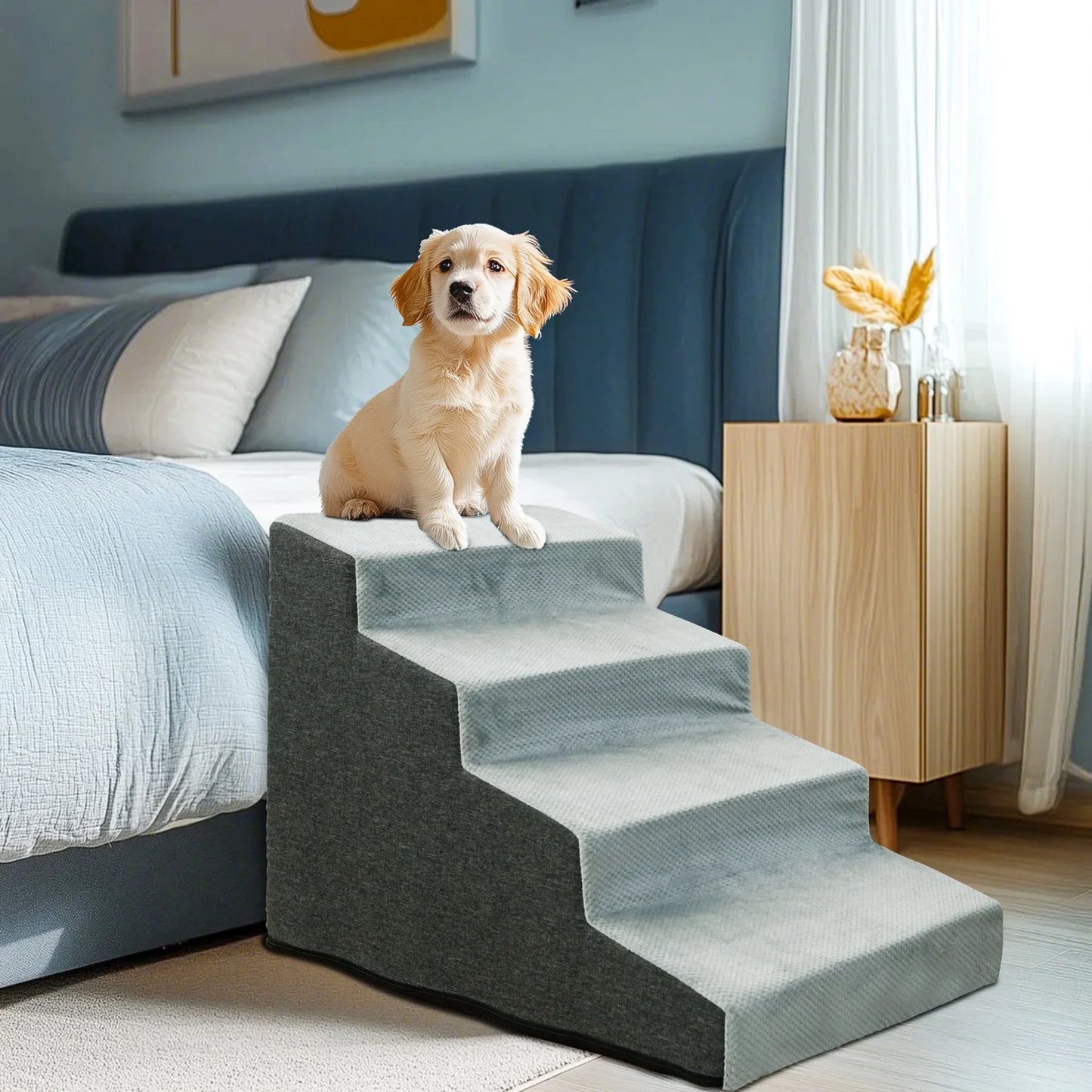 3/4 Step Dog Stairs With Washable Cover For Small Dogs