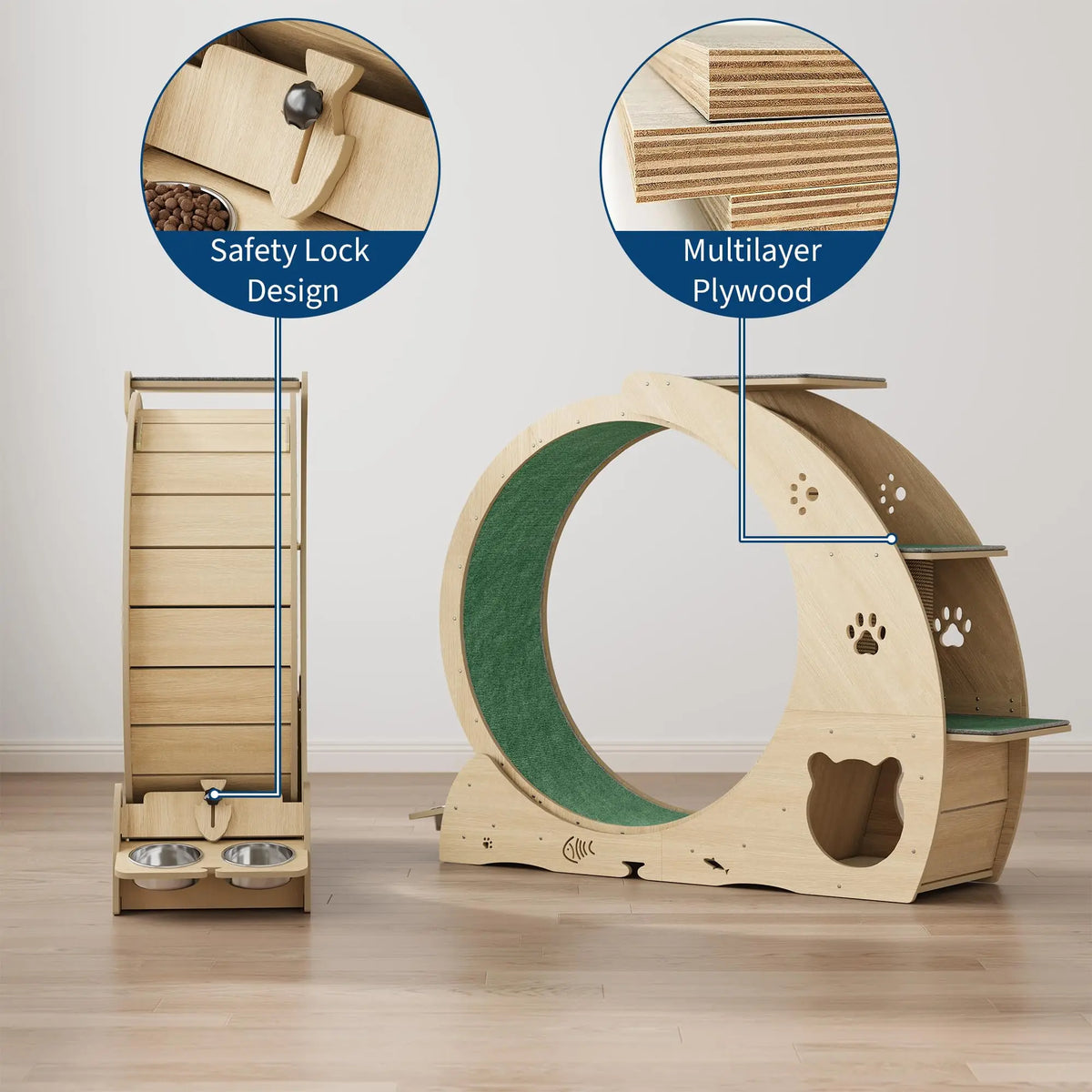 HiMiss 6-In-1 Large Quiet Cat Exercise Wheel With Bowls