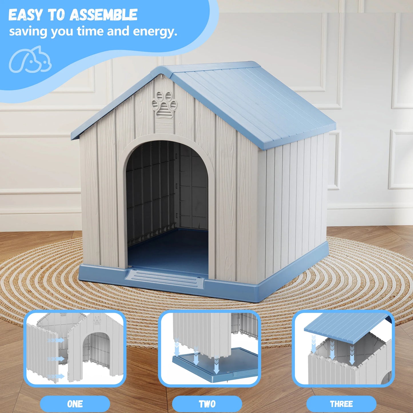 Small Basic Plastic Dog House, Weatherproof Indoor Outdoor Pet Shelter for Small Dogs