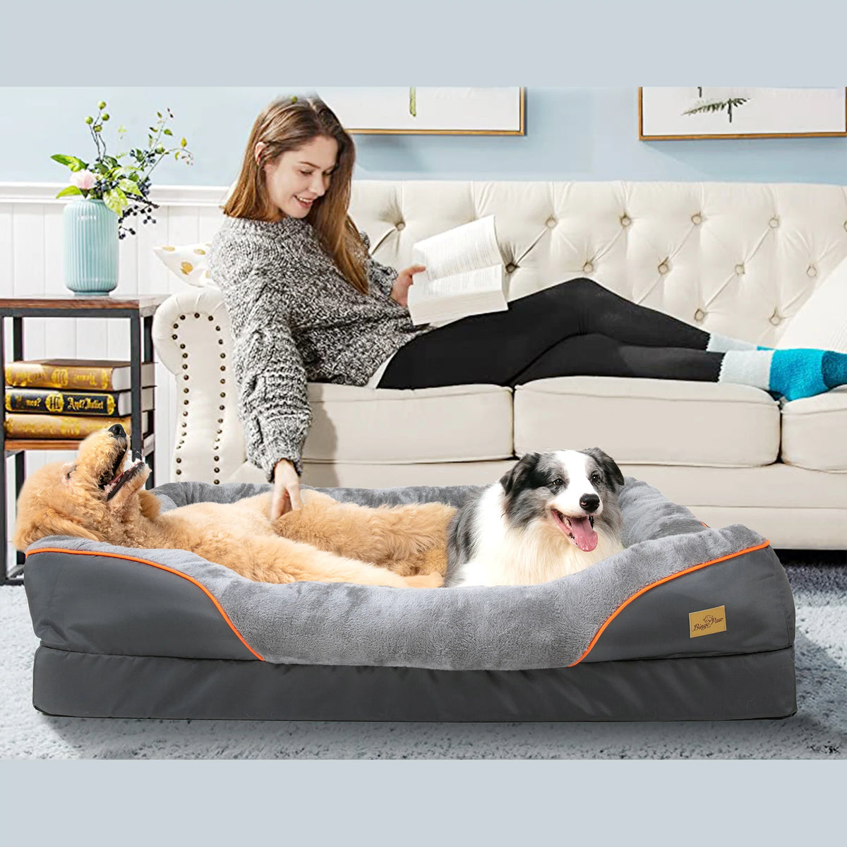 BINGOPAW Waterproof Washable Fleece Dog Bed With Removable Cover