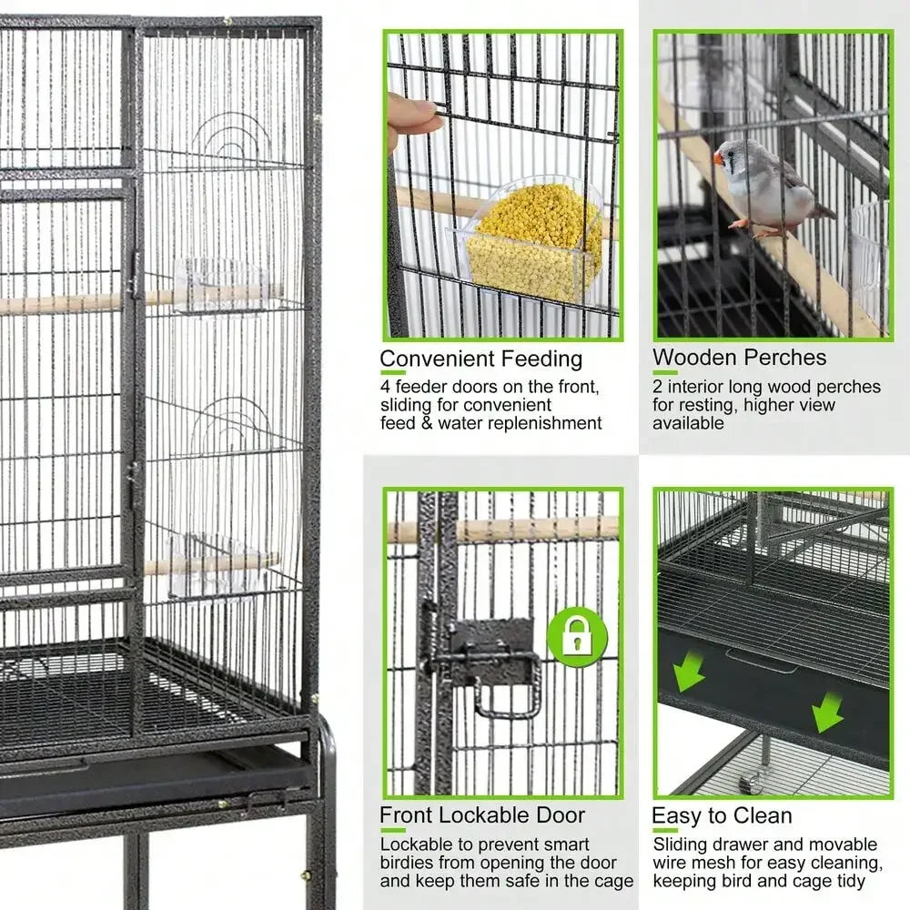 Durable Iron Play Top Bird Cage for Parrots and Finches