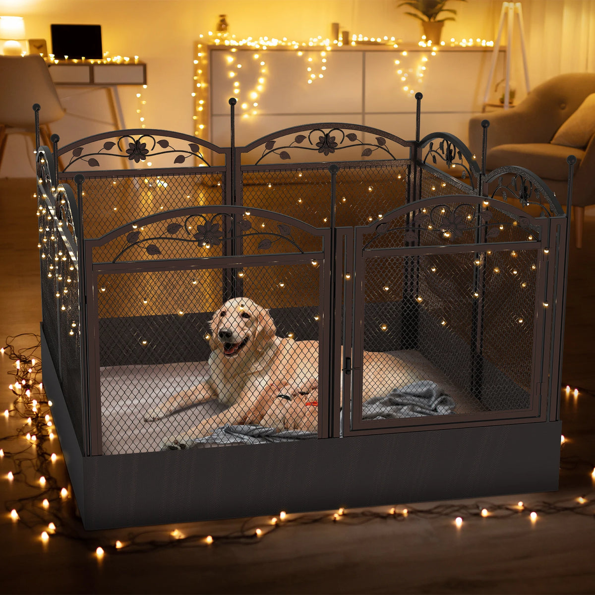BINGOPAW Foldable Metal Dog Playpen With Secure Gate And Mat