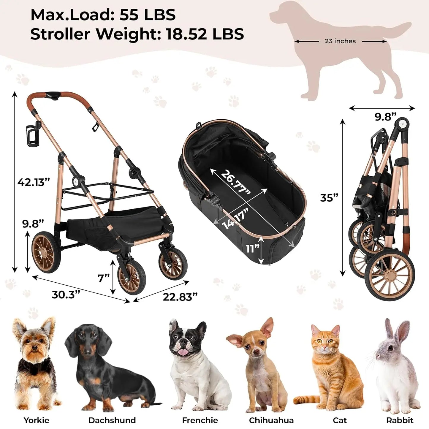 360 Degree Foldable Pet Stroller for Cats and Dogs