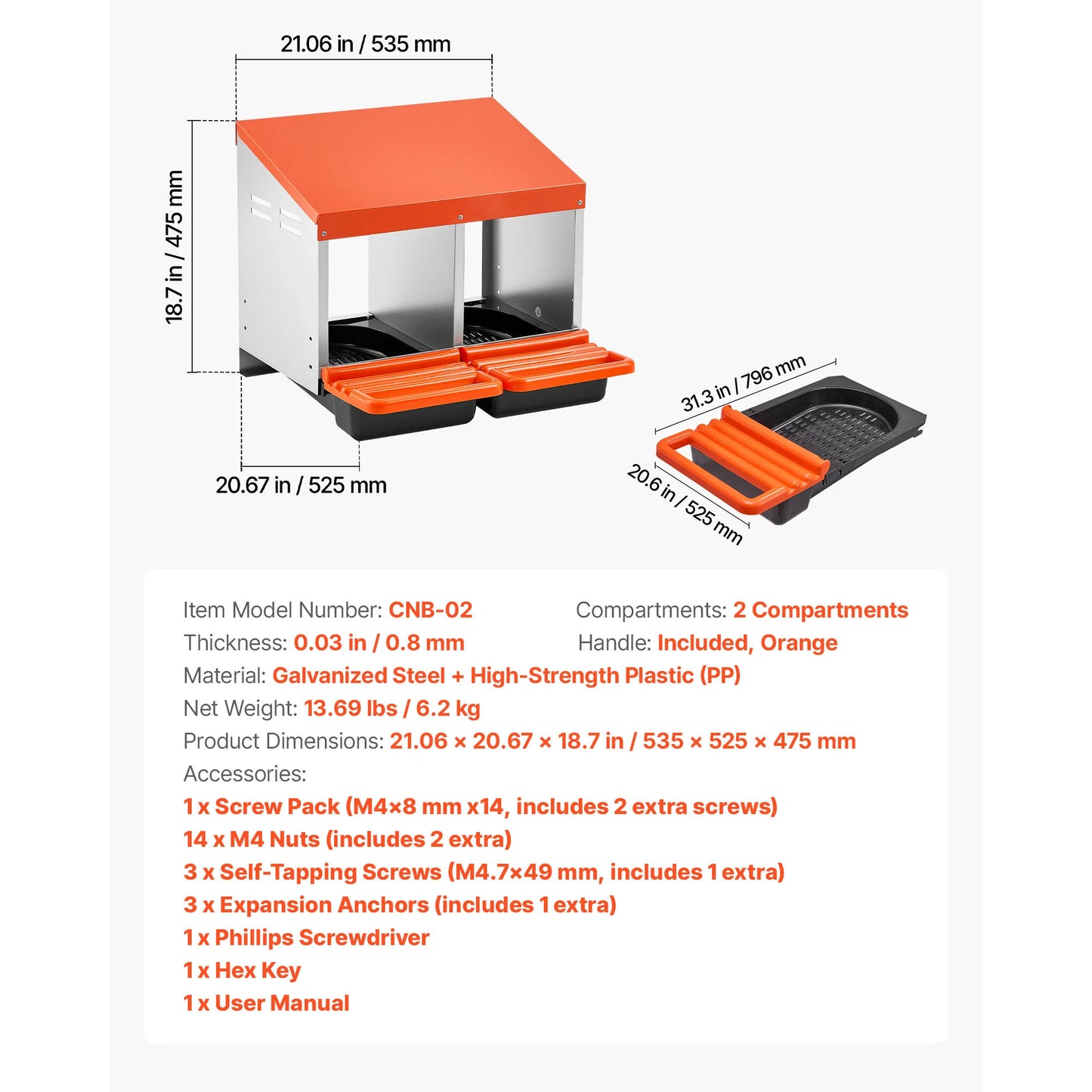 SucceBuy Chicken Nesting Boxes Easy Egg Collection Galvanized Steel and High-Strength Plastic Roll Away Nesting Boxe for Chicken