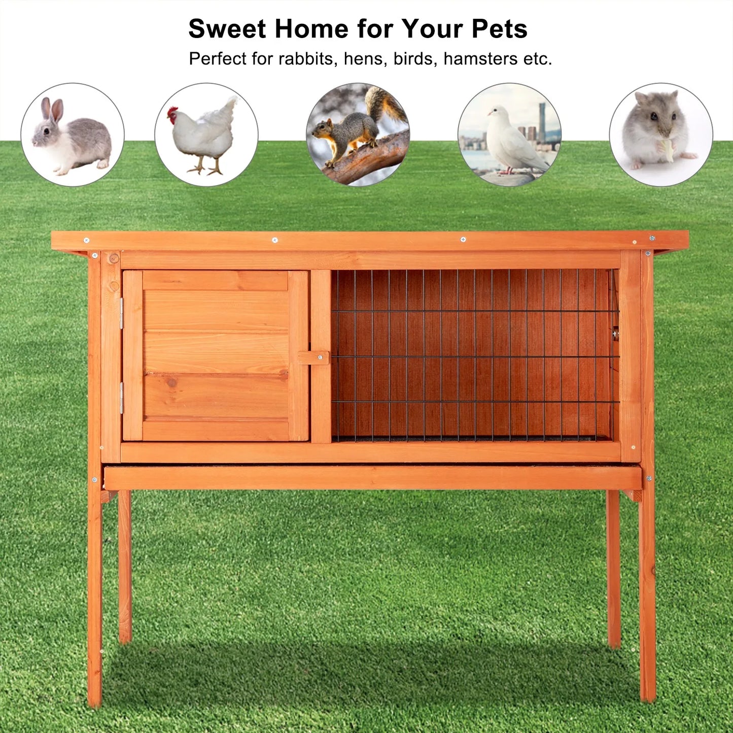 Wooden Chicken Coop With Removable Sliding Tray And Outdoor Run