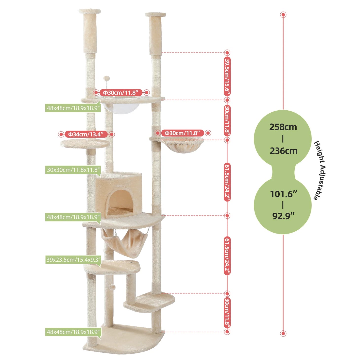 PAWZ Road Floor To Ceiling Cat Tree With Scratching Posts