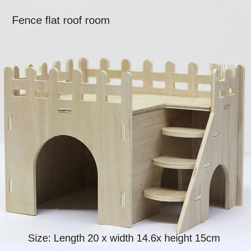 Wooden Hamster Toys Set With Cages Running Wheels Nests