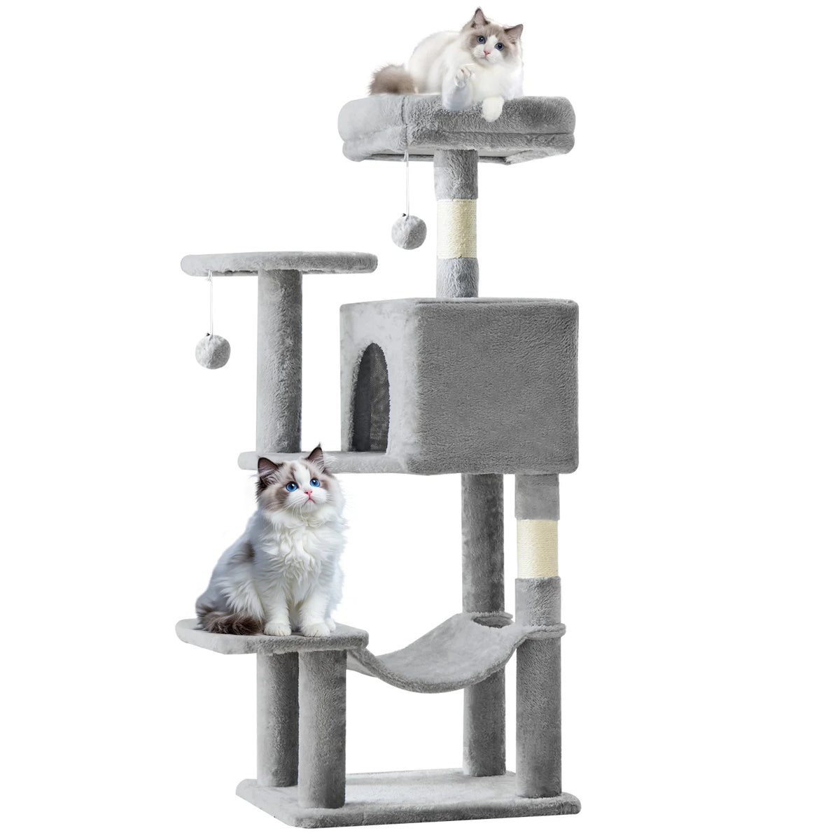 MCQ 44IN Cat Tree Tower Cat Climbing Tower with Natural Sisal Scratching Posts Pet Condo for Indoor Cats and Kittens Play