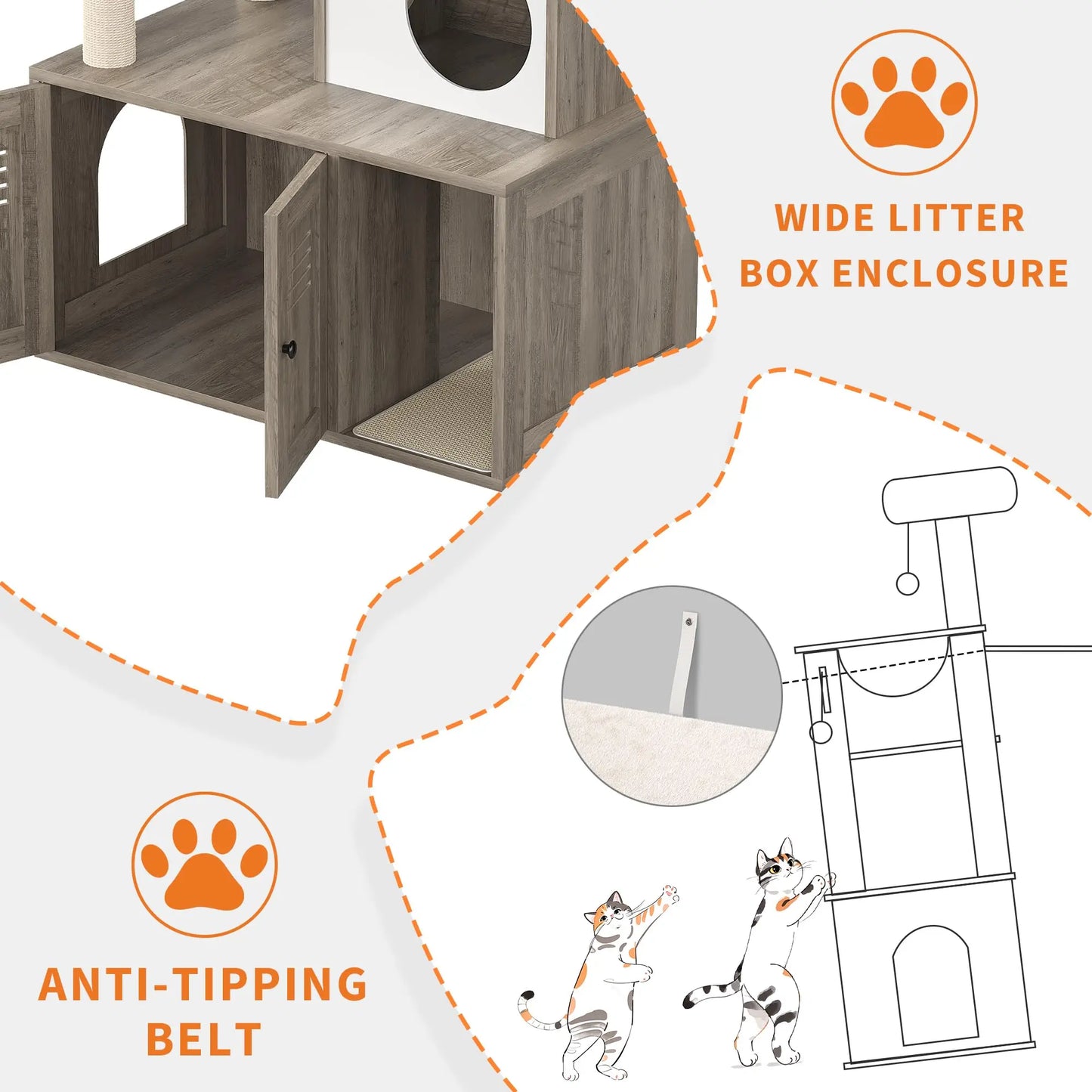 HiMISS Modern Wooden Cat Tree With Hidden Litter Box Cabinet