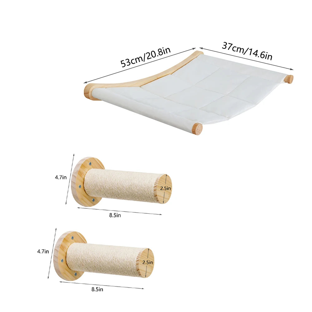 CWV Wall Mounted Cat Hammock With Wooden Climbing Shelf