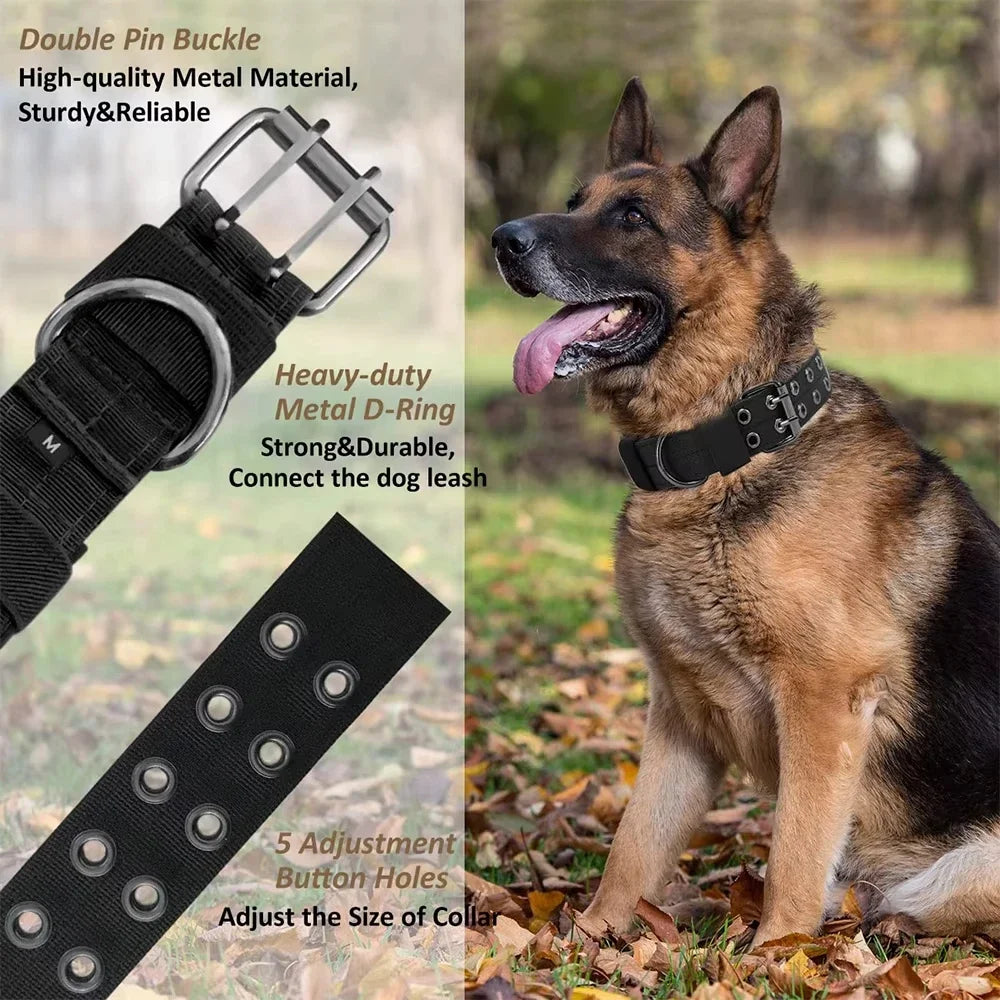 Outdoor Adjustable Military Dog Collar Traction Rope Metal D-Ring and Buckle Working Dog Collar Five-Level for Medium and Large dog harness and leash set pet collars ip67 waterproof pet collar harness