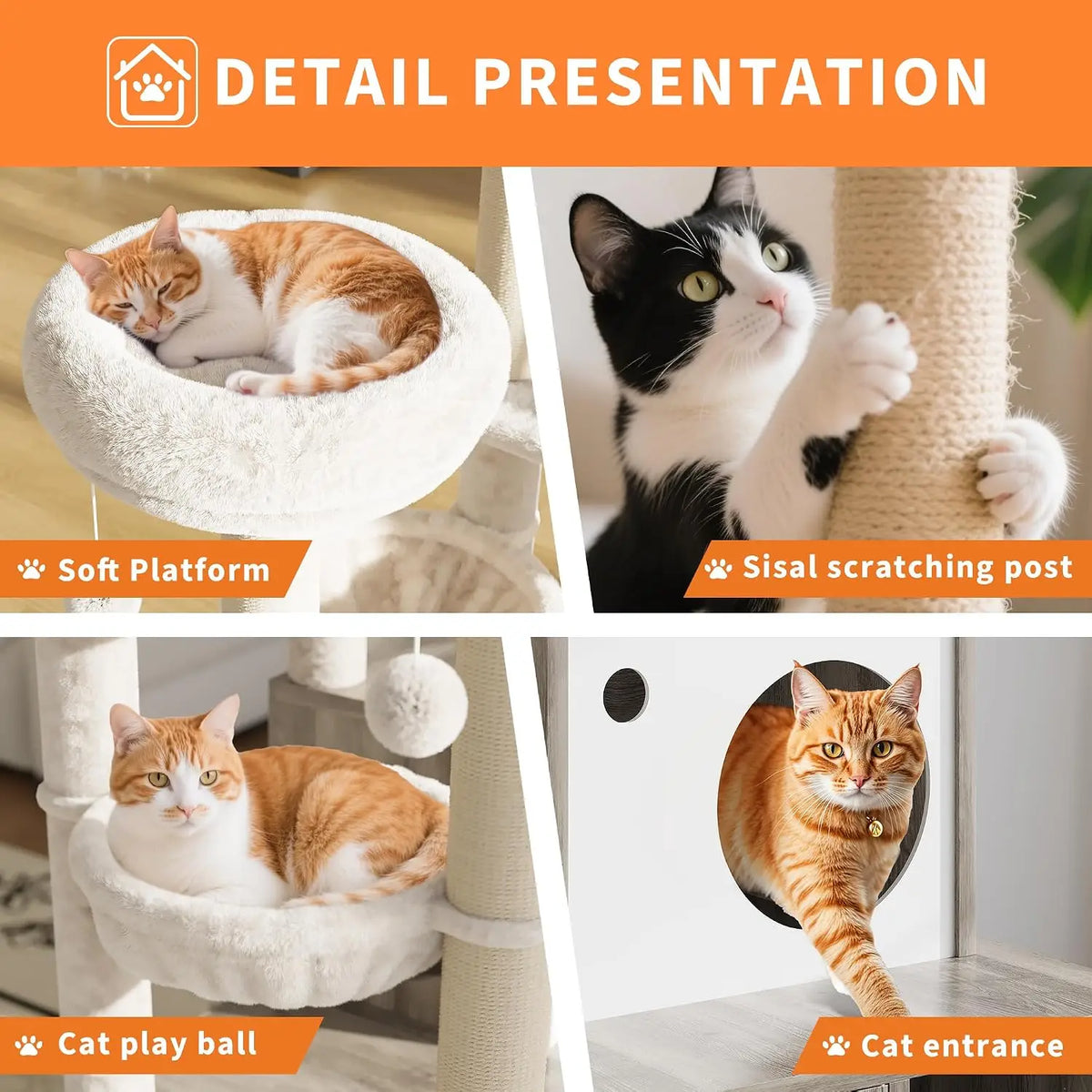 Cat Litter Cabinet with Cat Tree, 1 Piece 12MM Particle Board + 400G Plush, 140 cm High, Multifunctional Pet Furniture, Indoor Cat Accessories, Hidden Cat Litter Box Enclosure