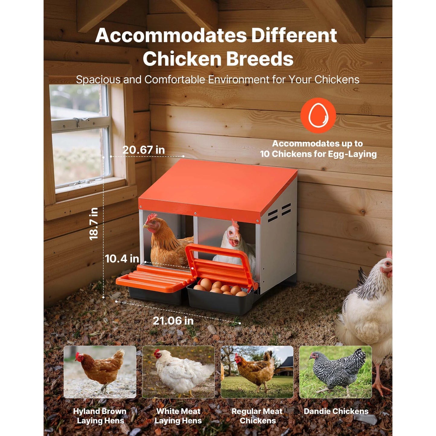 SucceBuy Chicken Nesting Boxes Easy Egg Collection Galvanized Steel and High-Strength Plastic Roll Away Nesting Boxe for Chicken