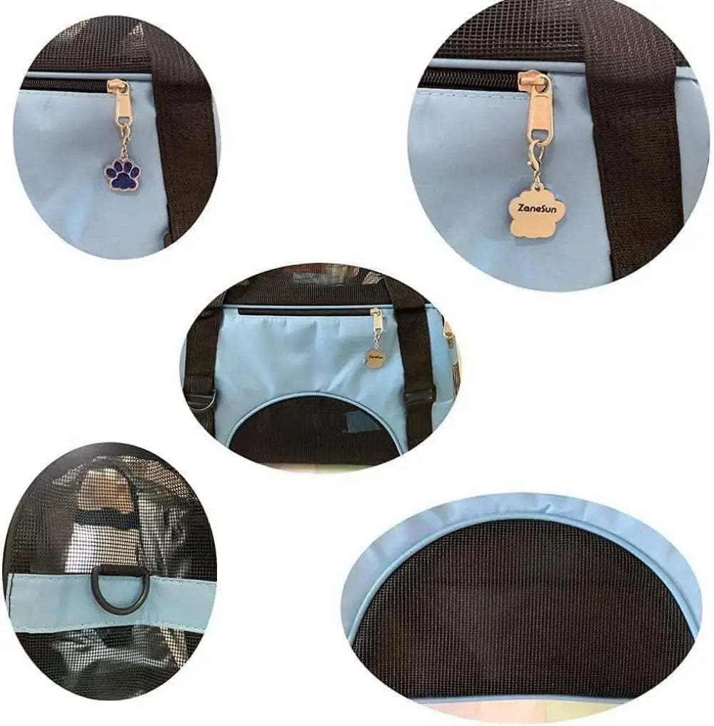 Soft Sided Cat Carrier for Travel with Foldable Design and Shoulder Strap, Small Blue for Pets Under 8lb