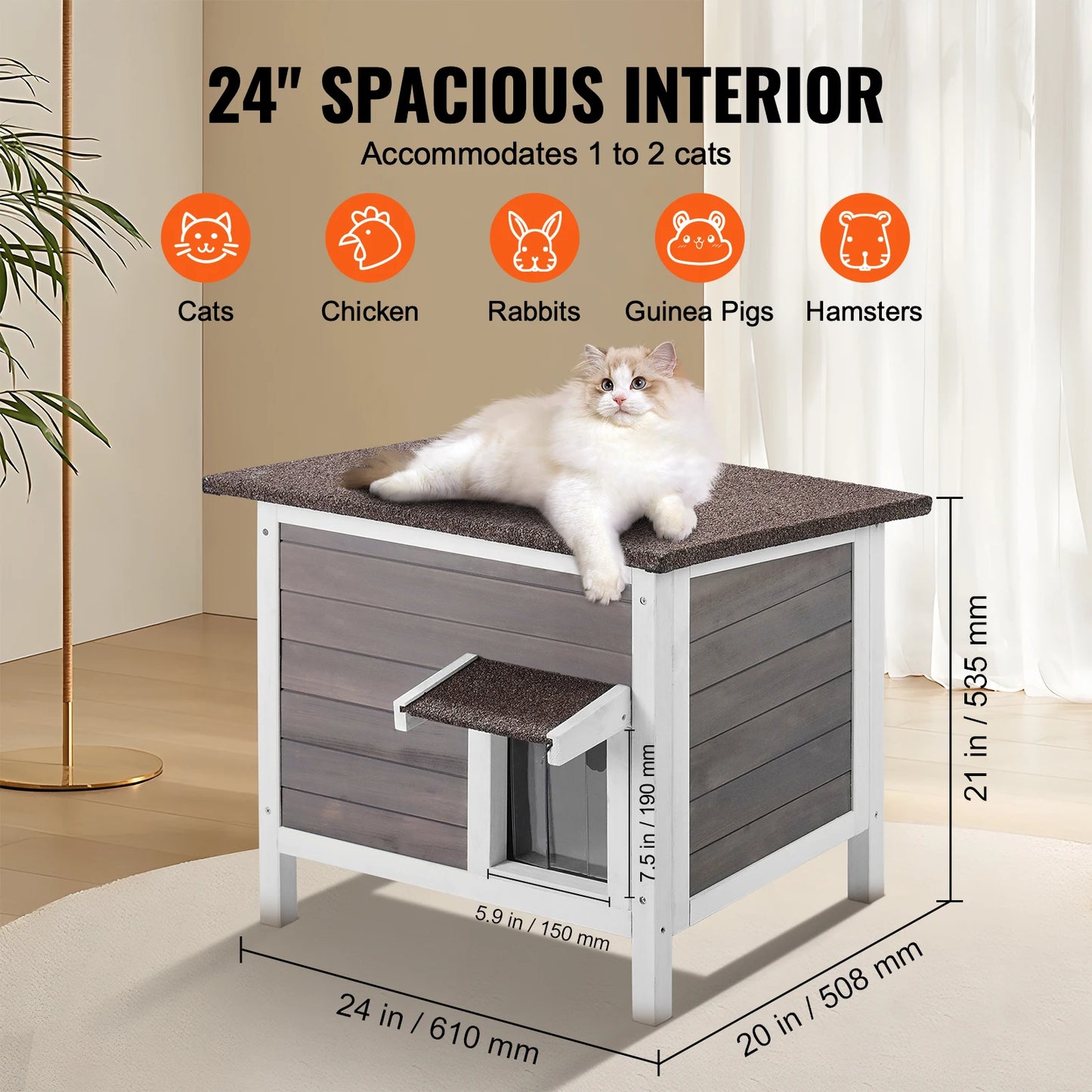 SucceBuy Outdoor Cat House Weatherproof Wooden Shelter With Insulation