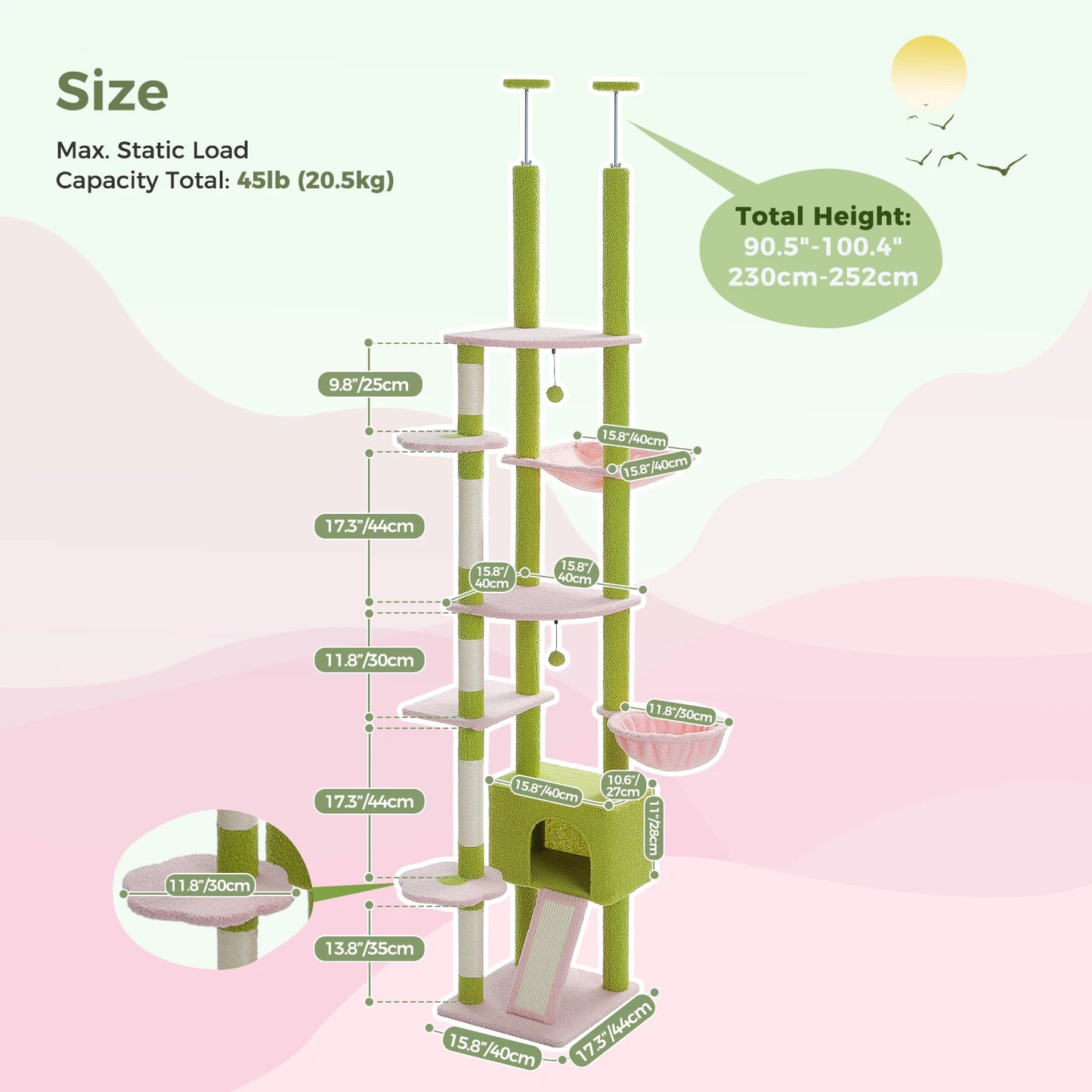 PETEPELA Cactus Cat Tree Floor to Ceiling Tower with Condo