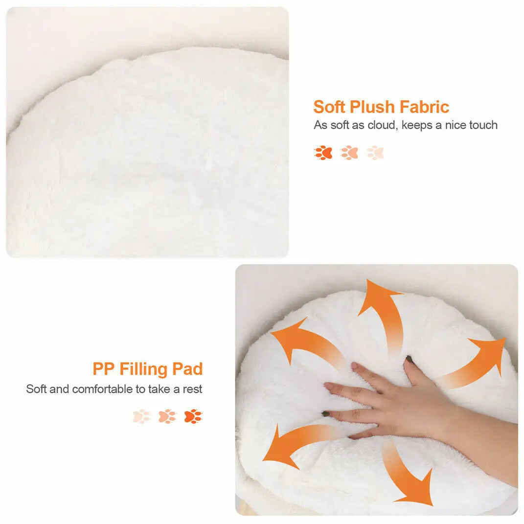 Soft Plush Cat Bed With Cushion Washable Wood Leg Design