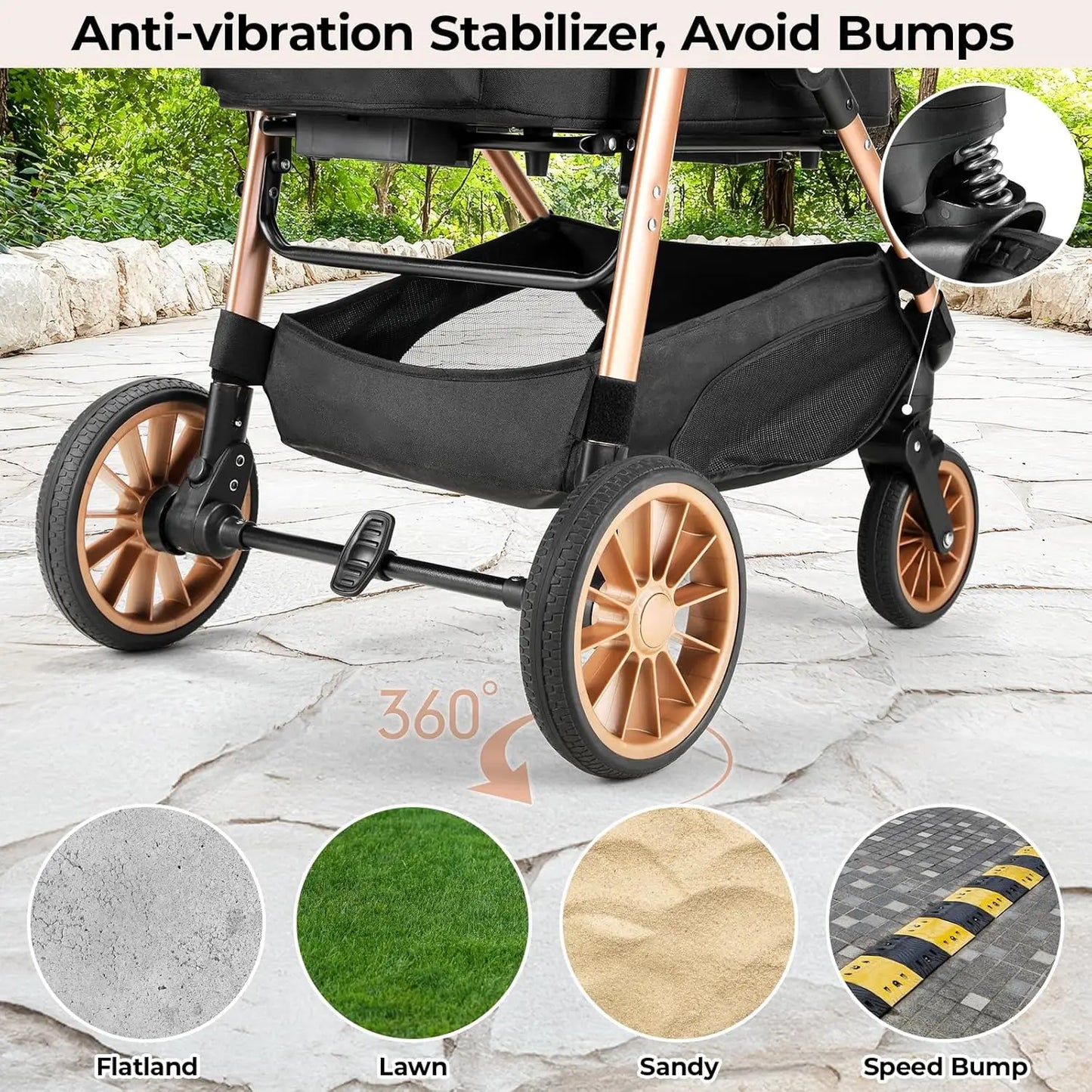 360 Degree Foldable Pet Stroller for Cats and Dogs