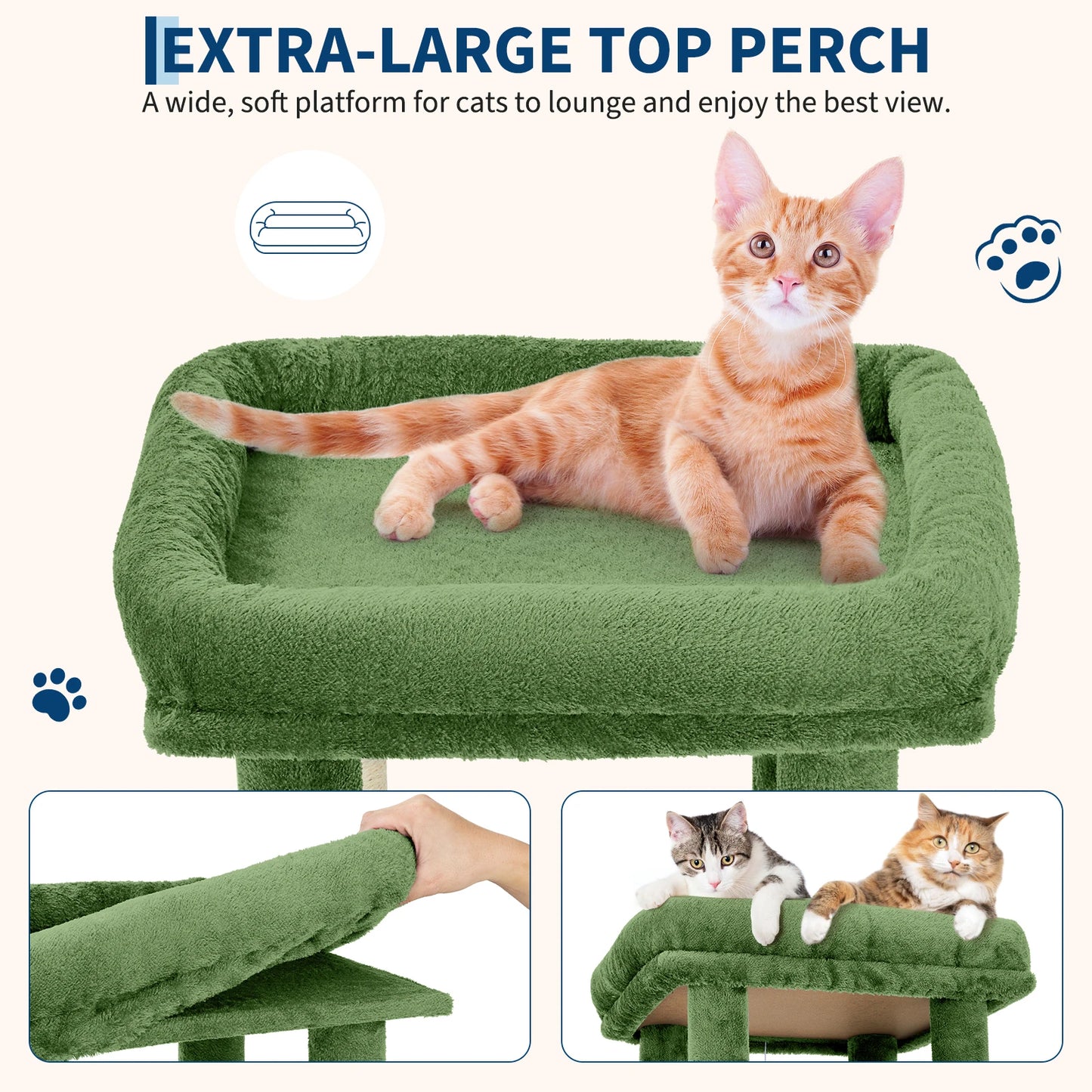 HiMISS Cat Tree Tower For Large Cats Maine Coon With Perch And Condos