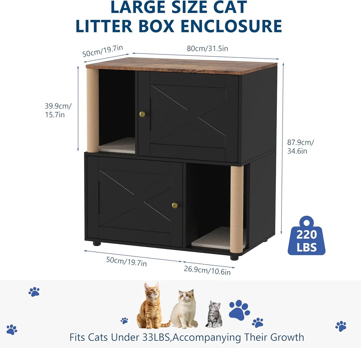 HiMISS Cat Litter Box Enclosure With Double Layer Cabinet And Sisal Post