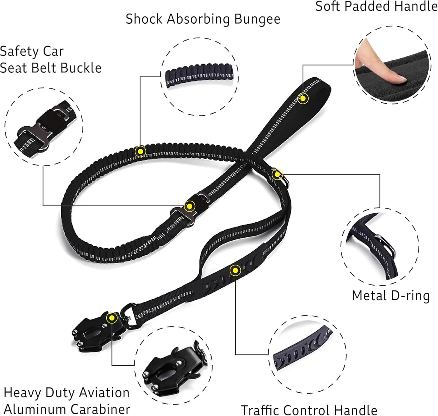 Reflective Shock Absorbing Pet Leash For Large Dogs Heavy Duty