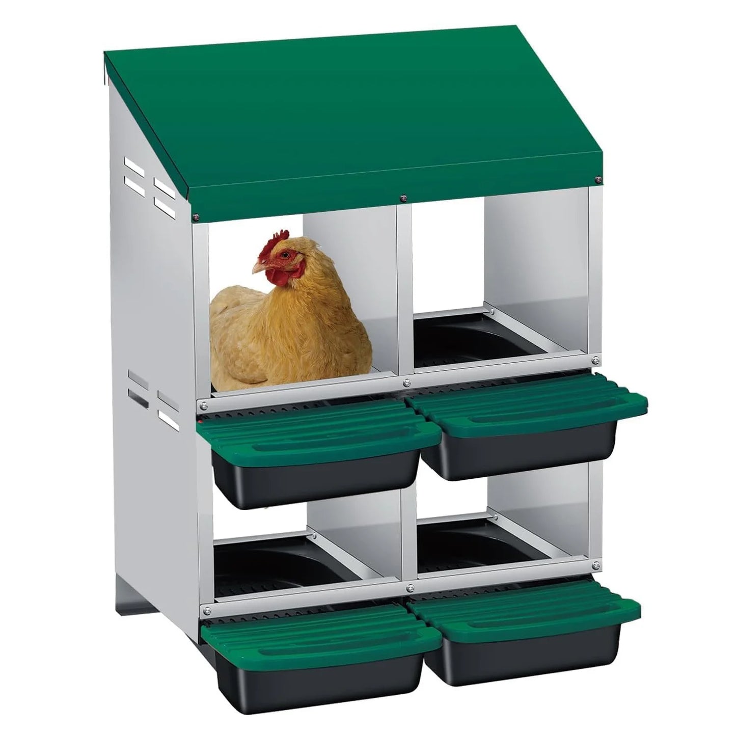 HiMISS Chicken Nesting Box 4 Compartment Roll Away Egg Collection