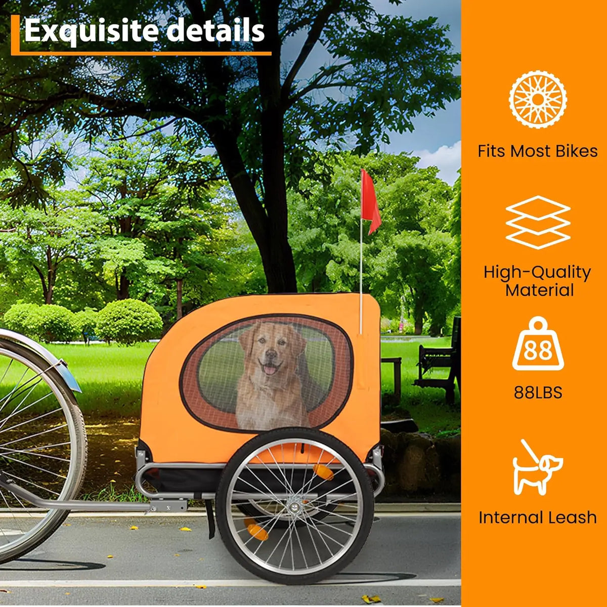 Twister.Ck Foldable Large Dog Bike Trailer 88Lbs Capacity Universal Coupler