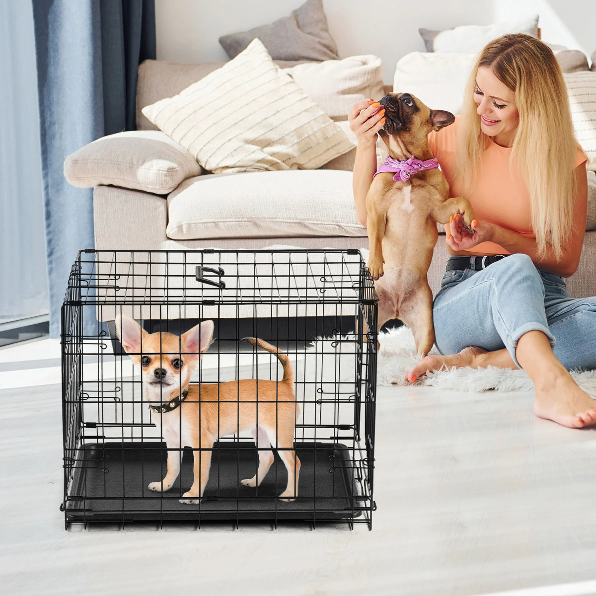 JHK Single Door Folding Metal Wire Dog Kennel With Tray
