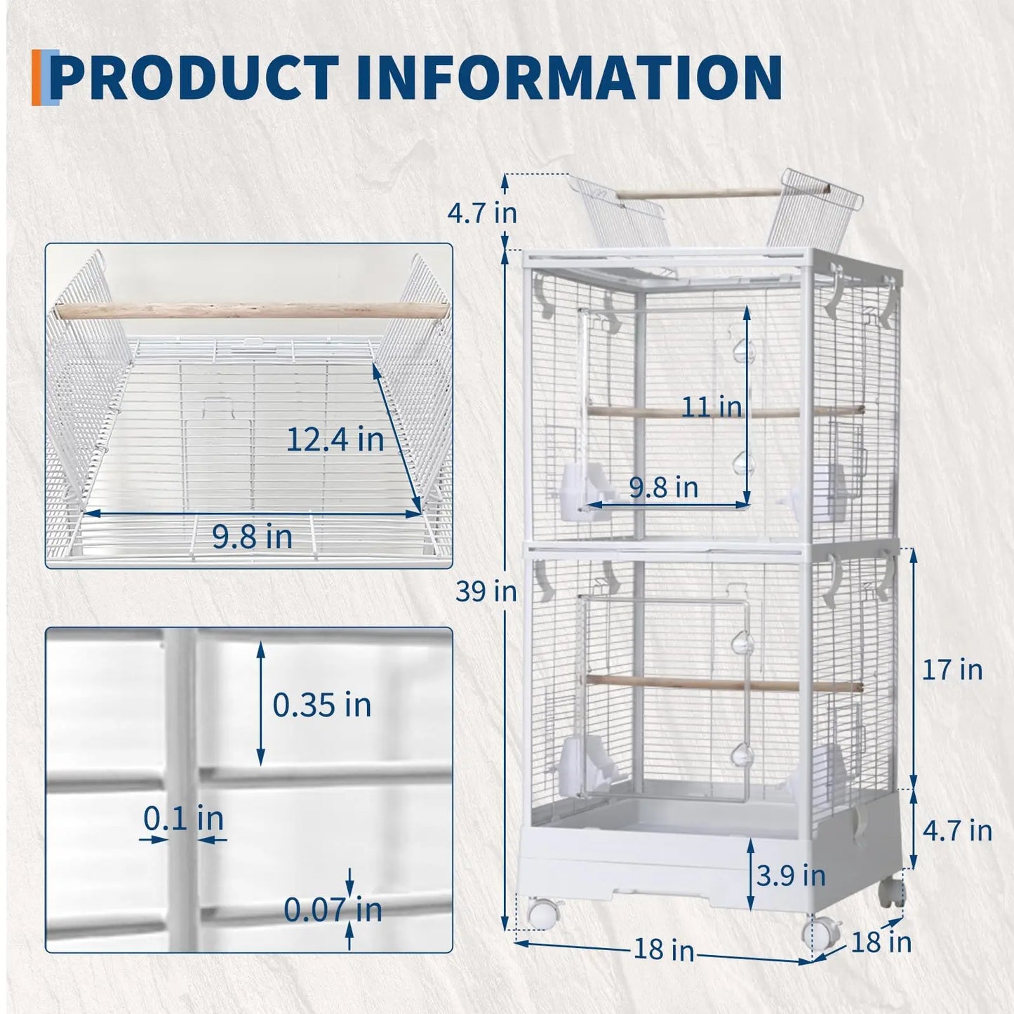 HiMISS Double Layer Bird Cage With Play Roof And Wheels