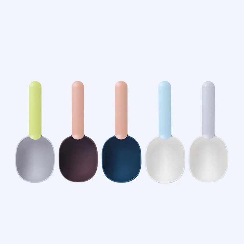 Multifunctional Dog Food Cat Food Shovel Spoon Feeding Spoon Sealed Bag Clip Creative Measuring Cup Curved Design Easy To Clean