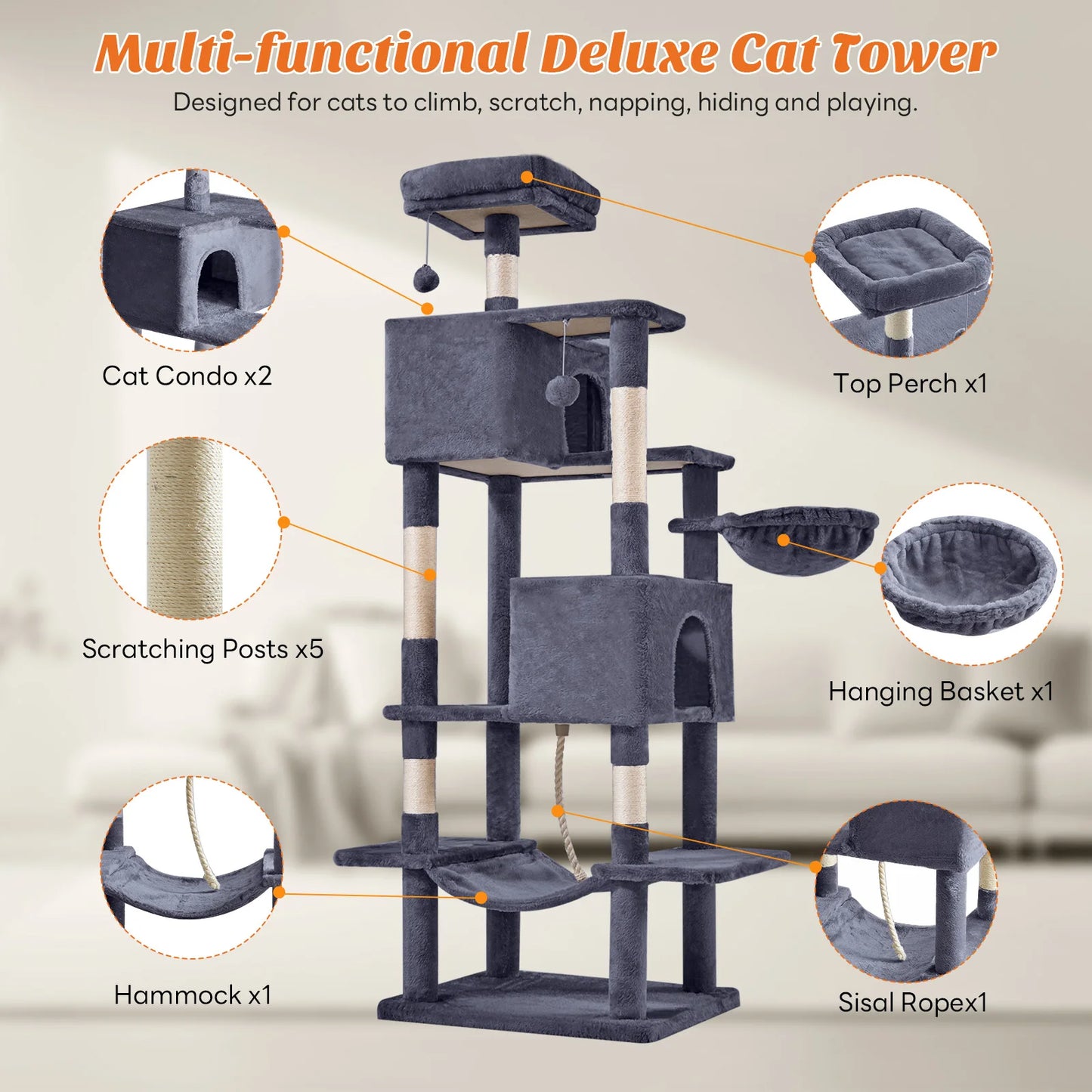 MCQ Cat Tree Tower With Sisal Scratching Posts