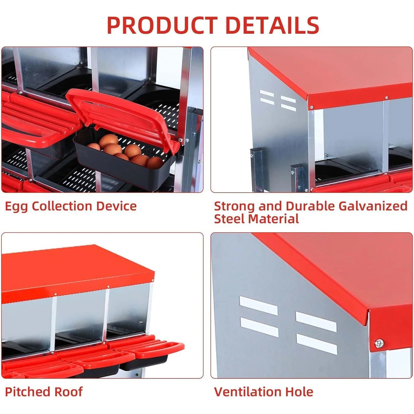 HiMISS Chicken Nesting Boxes 3 Compartment Roll Away Nest Box