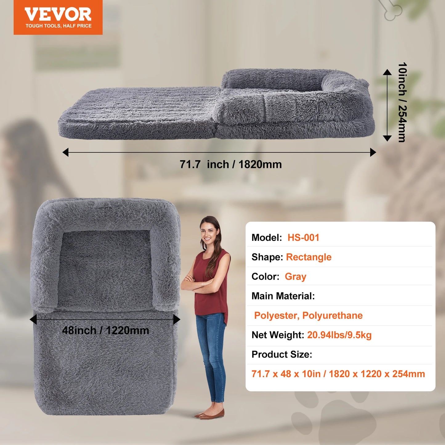 SucceBuy Human Dog Bed With Orthopedic Foam And Fur Cover