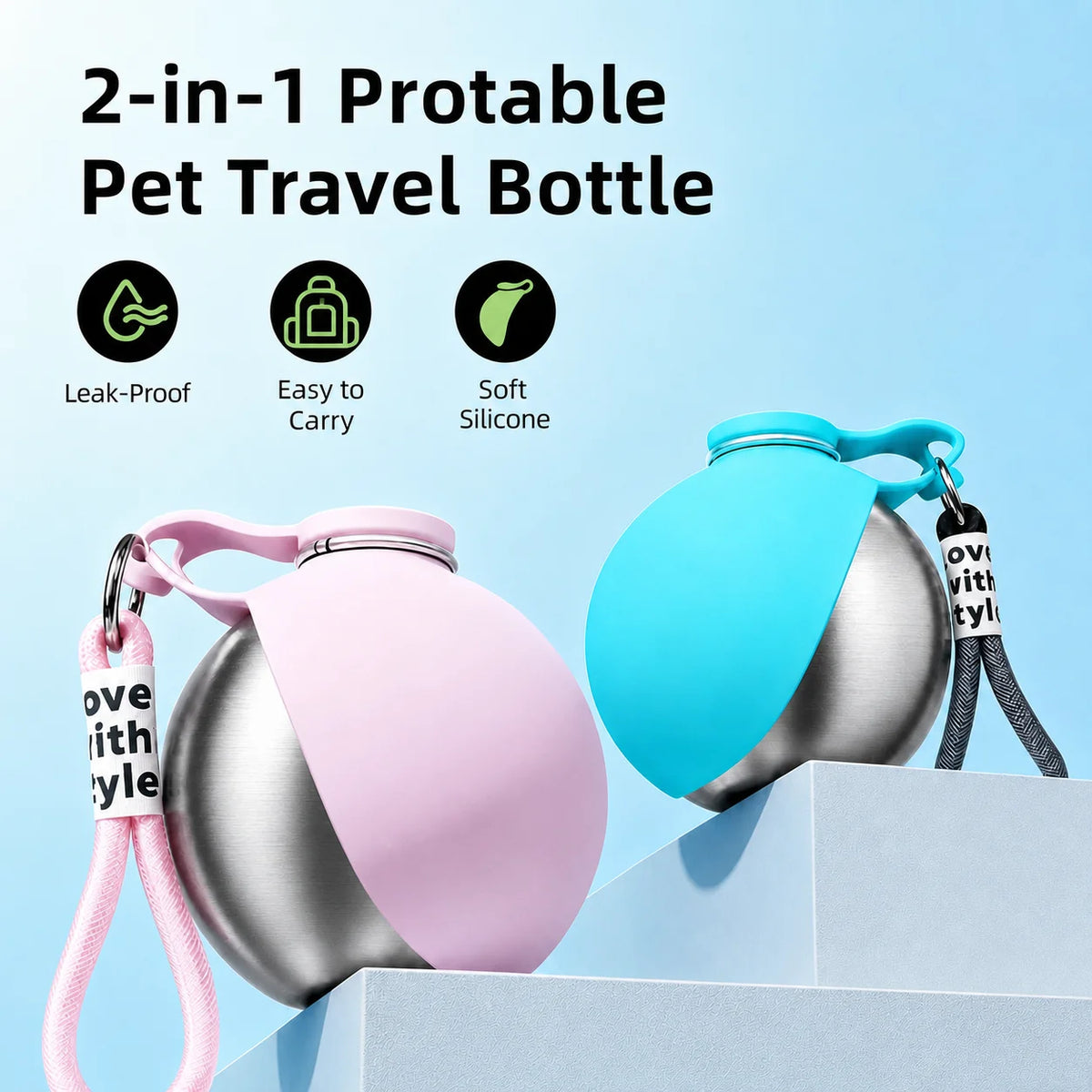 Leak Proof Portable Pet Water Bottle With Foldable Bowl