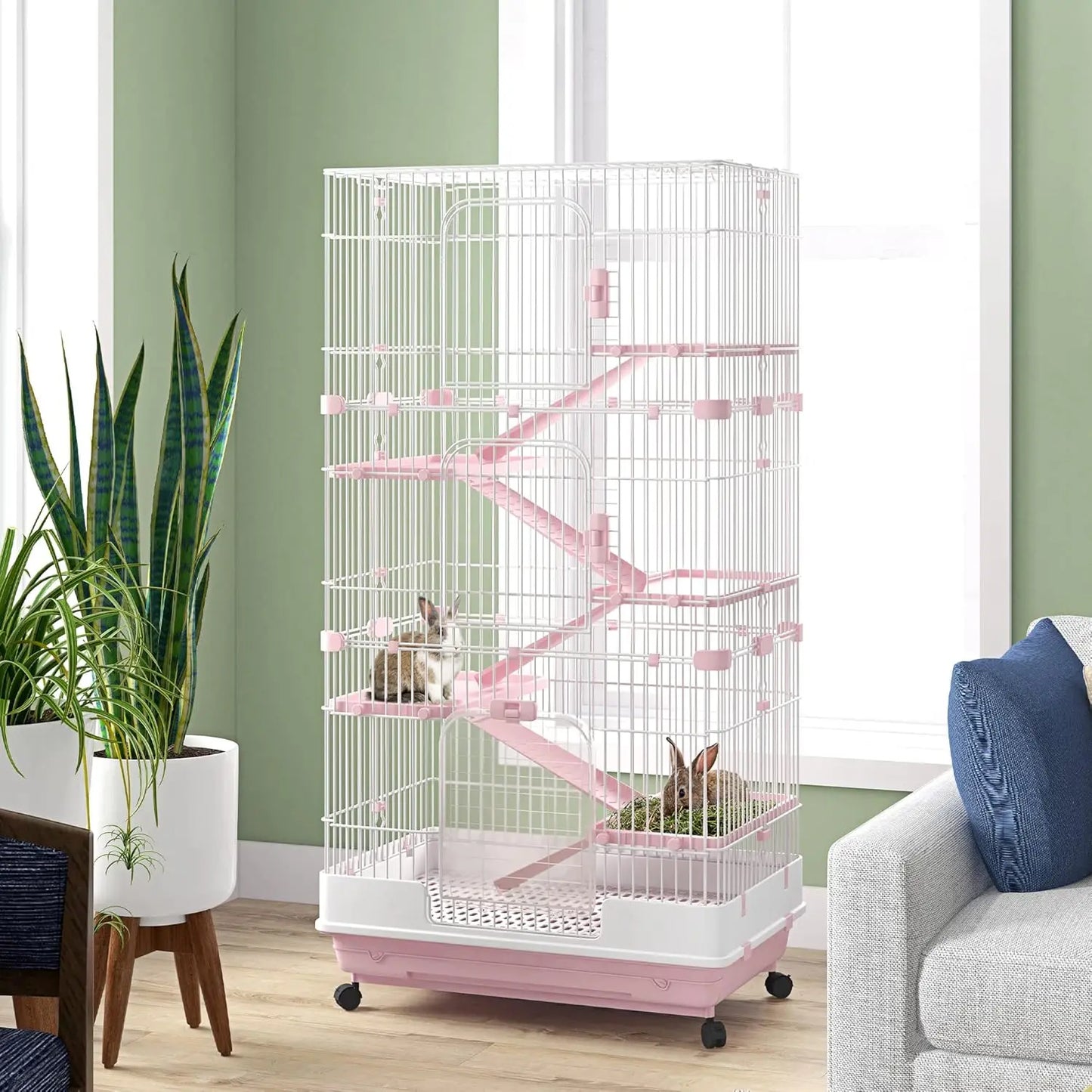 Six Level Small Animal Cage Rabbit Hutch With Wheels Ramp