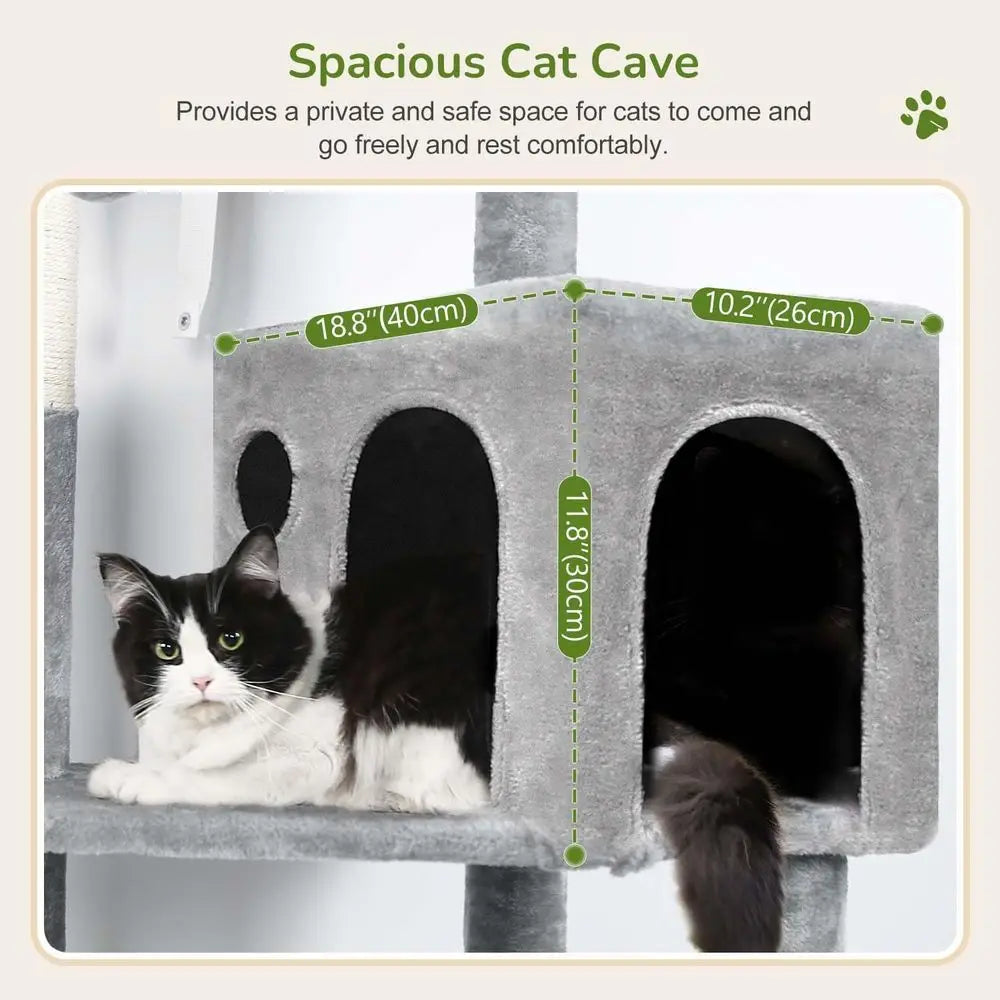 Cat Tree Tower With Scratching Post And Plush Hammock