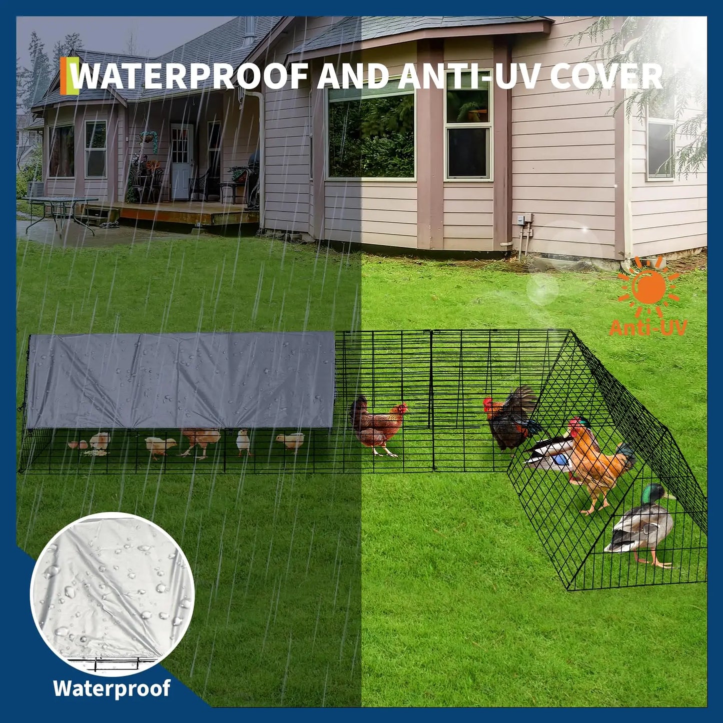 Heavy-Duty Chicken Run With Waterproof Cover Multi-Shape Chicken Tunnel For Yard Small Metal Chicken Cage For Ducks Rabbits