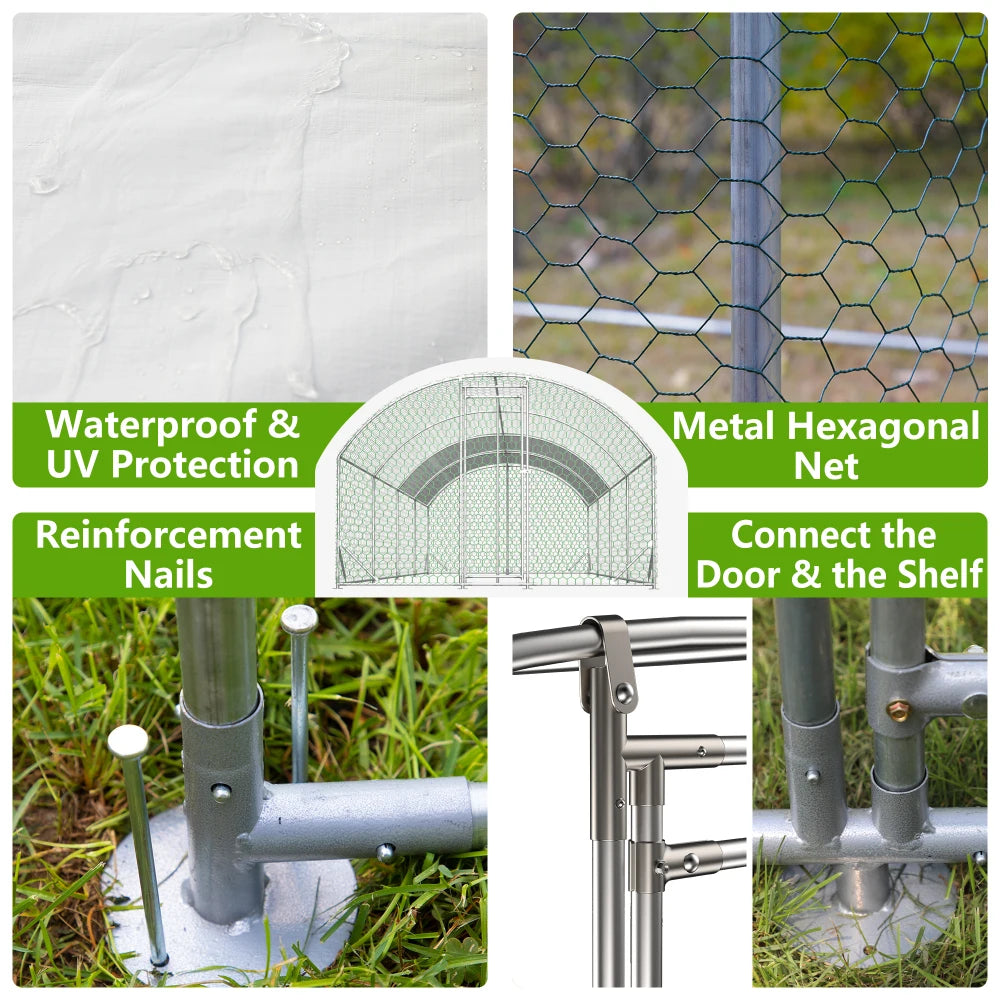 Aluminum Chicken Coop With Waterproof Cover Walk-In Poultry Cage