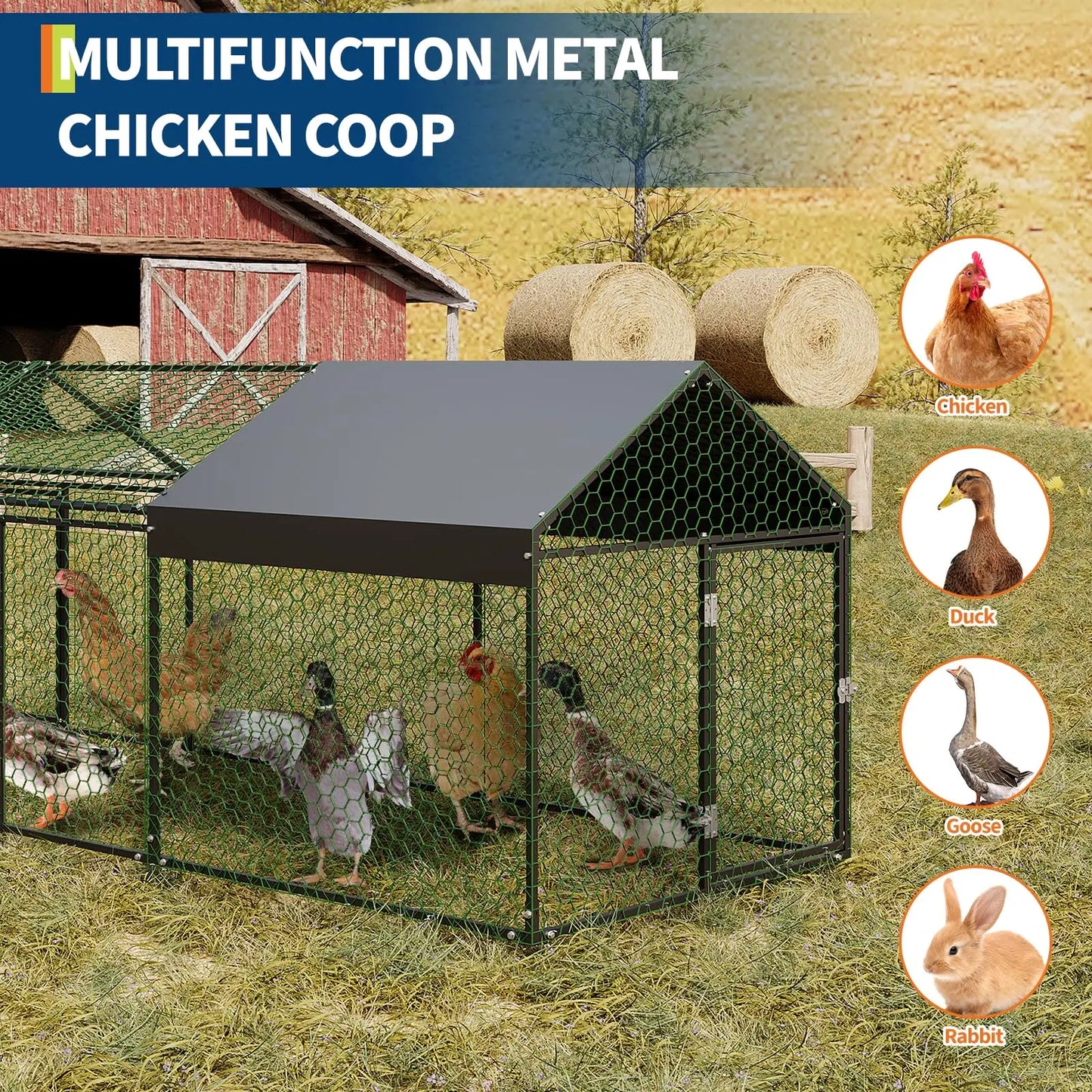 HiMISS Heavy Duty Walk In Metal Chicken Coop With Doors