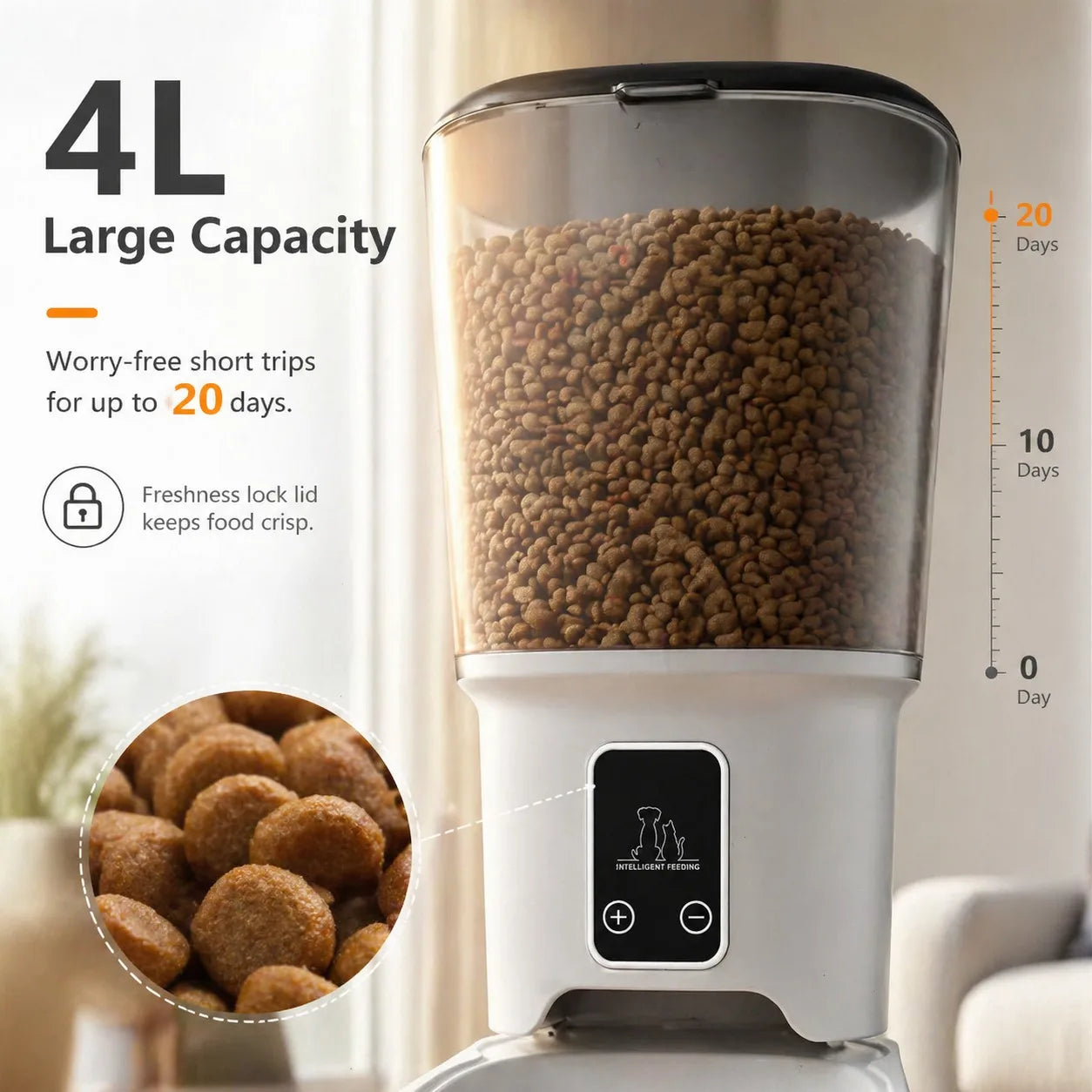 4L Large Capacity Smart Automatic Cat Feeder with Bowl - 4L, APP Control, Timed Feeding, Anti-Clogging Design for Cats & Small Dogs, All Seasons Pet Feeding Supply (No Excessive Waste Risk)