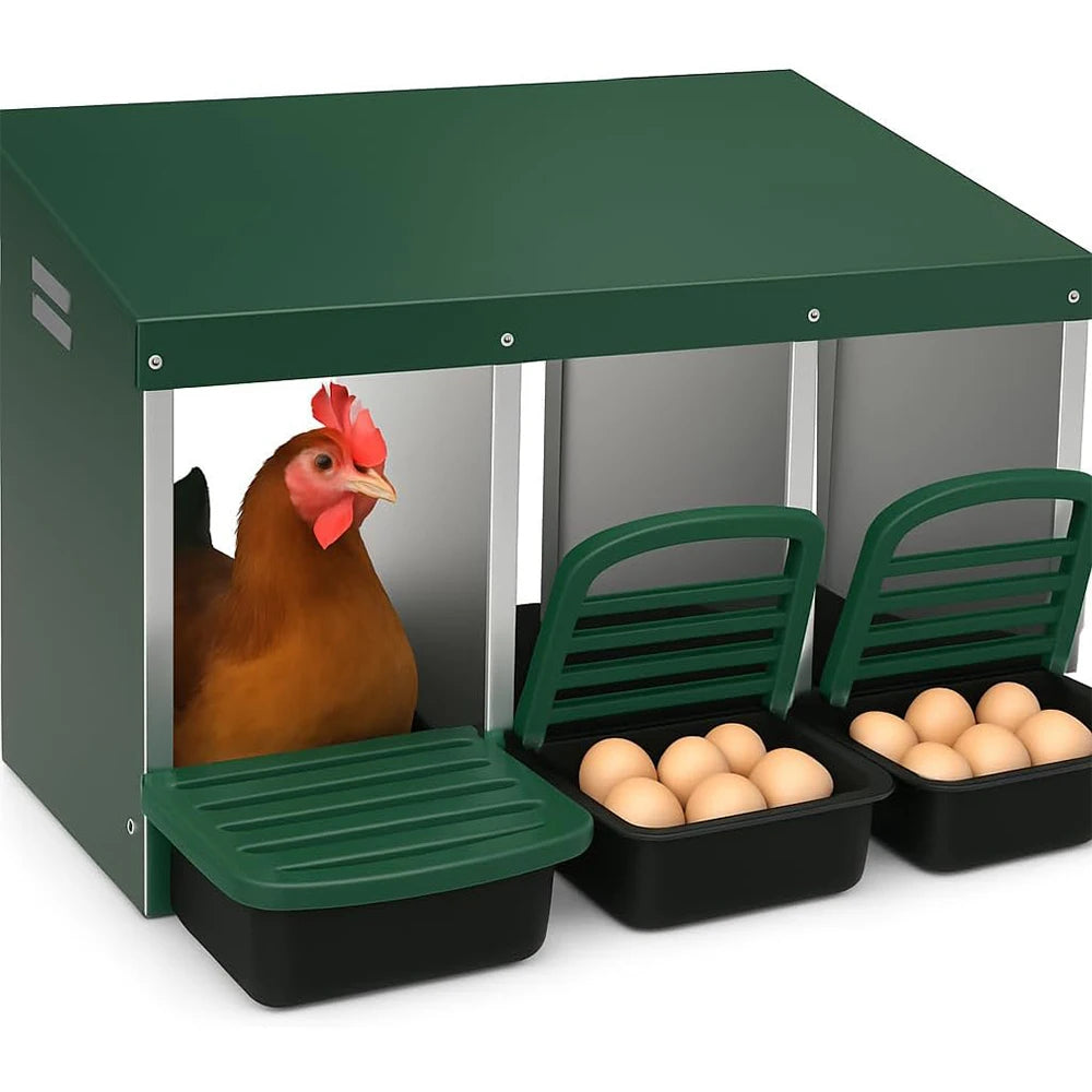 HiMISS 3 Compartment Roll Out Nesting Box For Chicken Coop