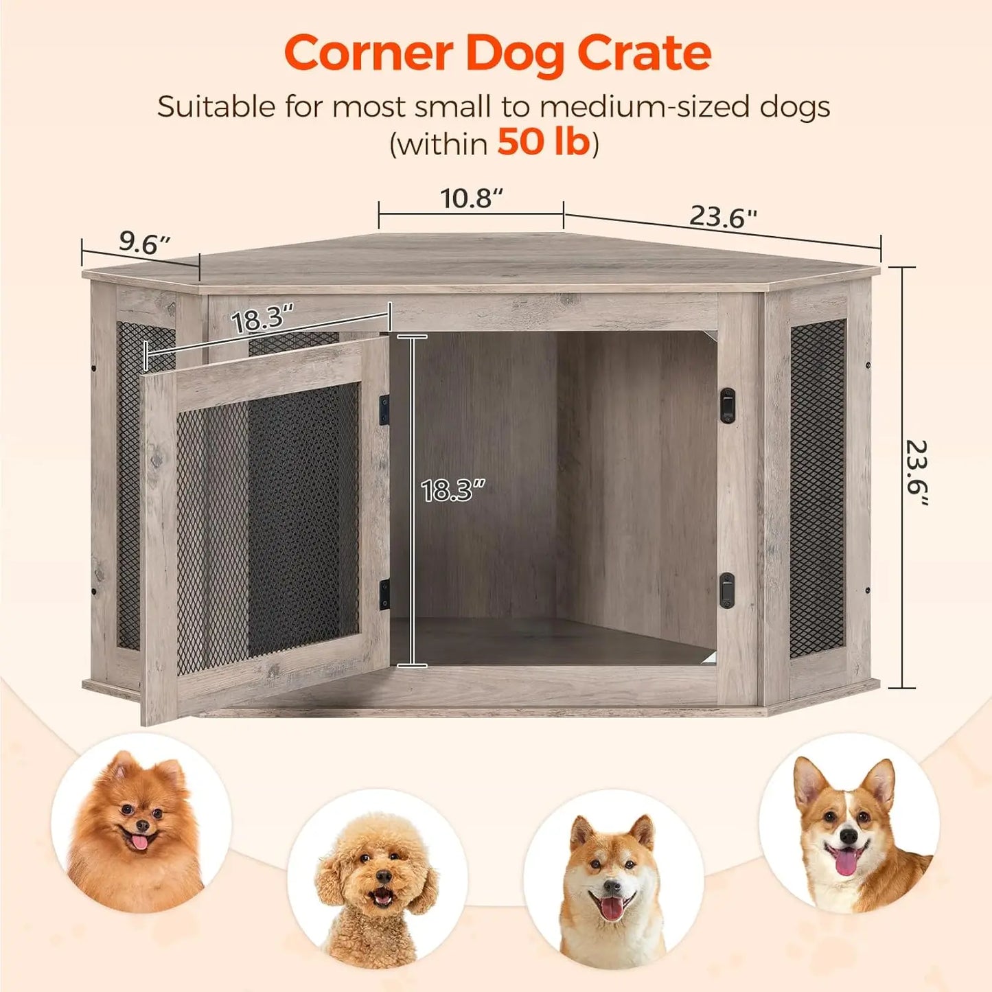 Corner Dog Crate Furniture Wooden Kennel End Table For Pets