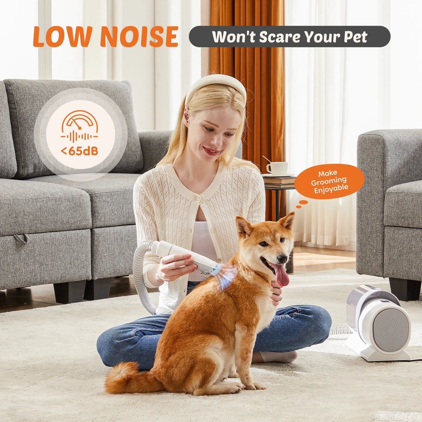 Cordless Low Noise Pet Grooming Vacuum Kit With Suction Modes