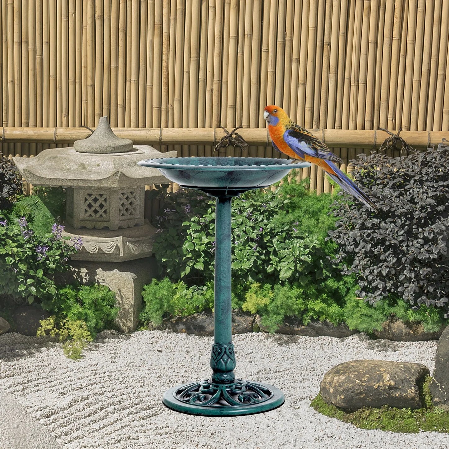 Resin Rustic Outdoor Pedestal Bird Bath Planter Yard Decor