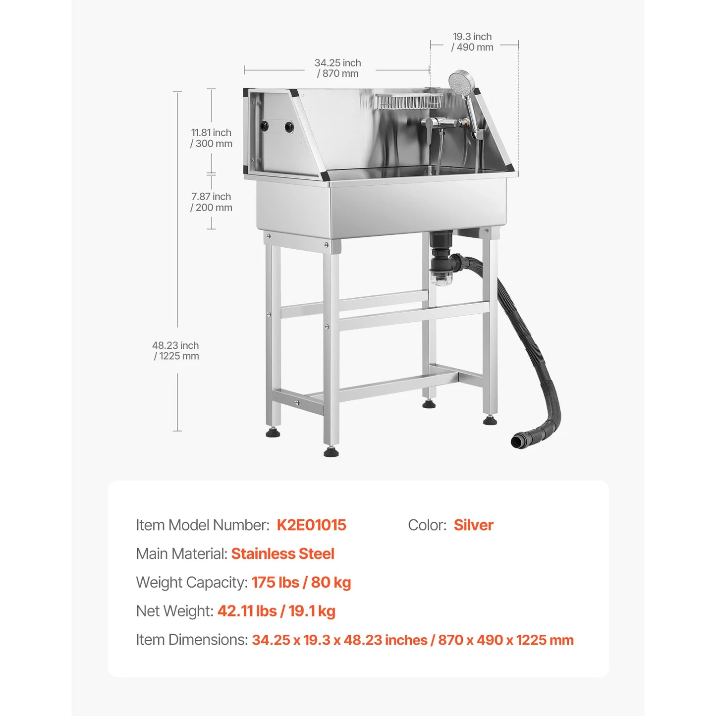 Stainless Steel Dog Washing Station With Hot Cold Faucet Storage