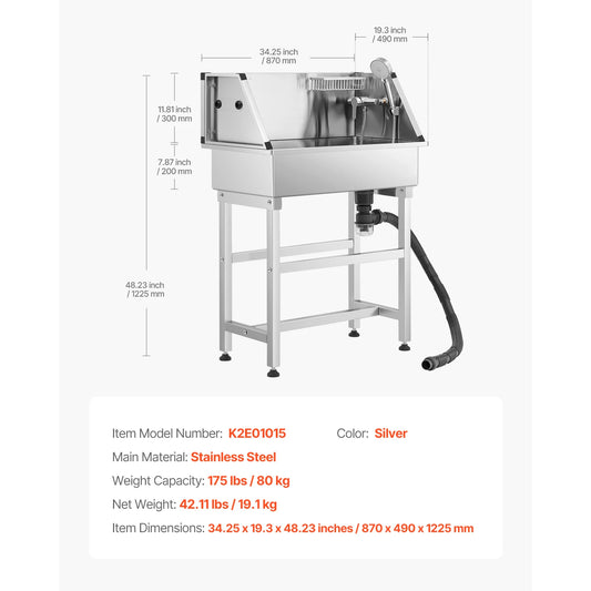 Stainless Steel Dog Washing Station With Hot Cold Faucet Storage